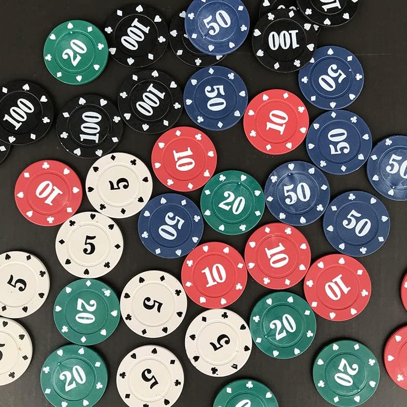 IXIGER Poker Chips,Denomination Poker Chips Set with Black Velvet Pouch Bag,Plastic Game Chips,Game Night Party Supplies(100pcs) - Image 4